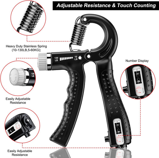KDG Hand Grip Strengthener 2 Pack Adjustable Resistance 10-130 lbs Forearm Exerciser,Grip Strength Trainer for Muscle Building and Injury Recovery for Athletes