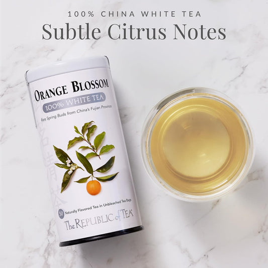 The Republic of Tea – Orange Blossom 100% White Tea Bags, Steeps 50 Low-Caffeinated Cups - Refill Bag