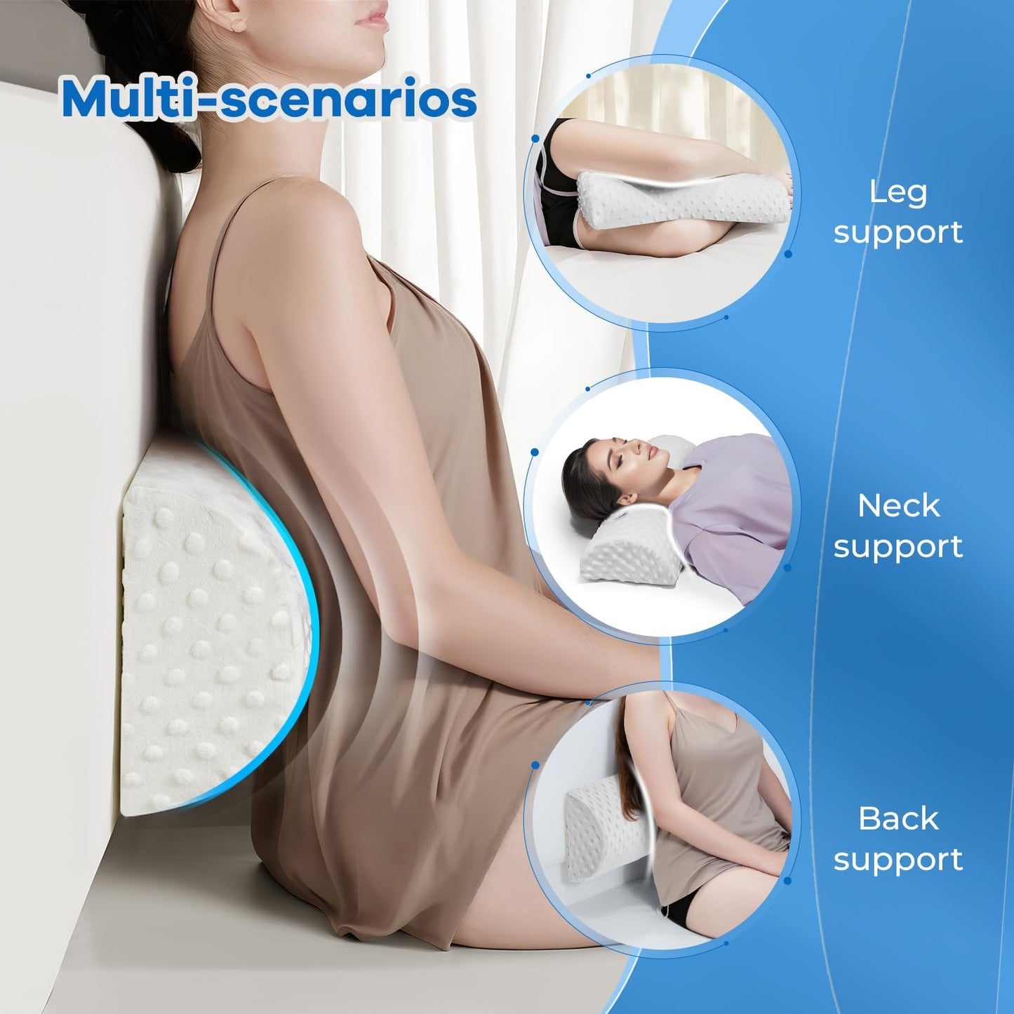 anzhixiu Half Moon Leg Bolster for Back Sleeping- Adjustable Height Under Knee Pillow for Ankles- Pure Memory Foam Leg Pillow for Sleeping on The Bed- Bubble