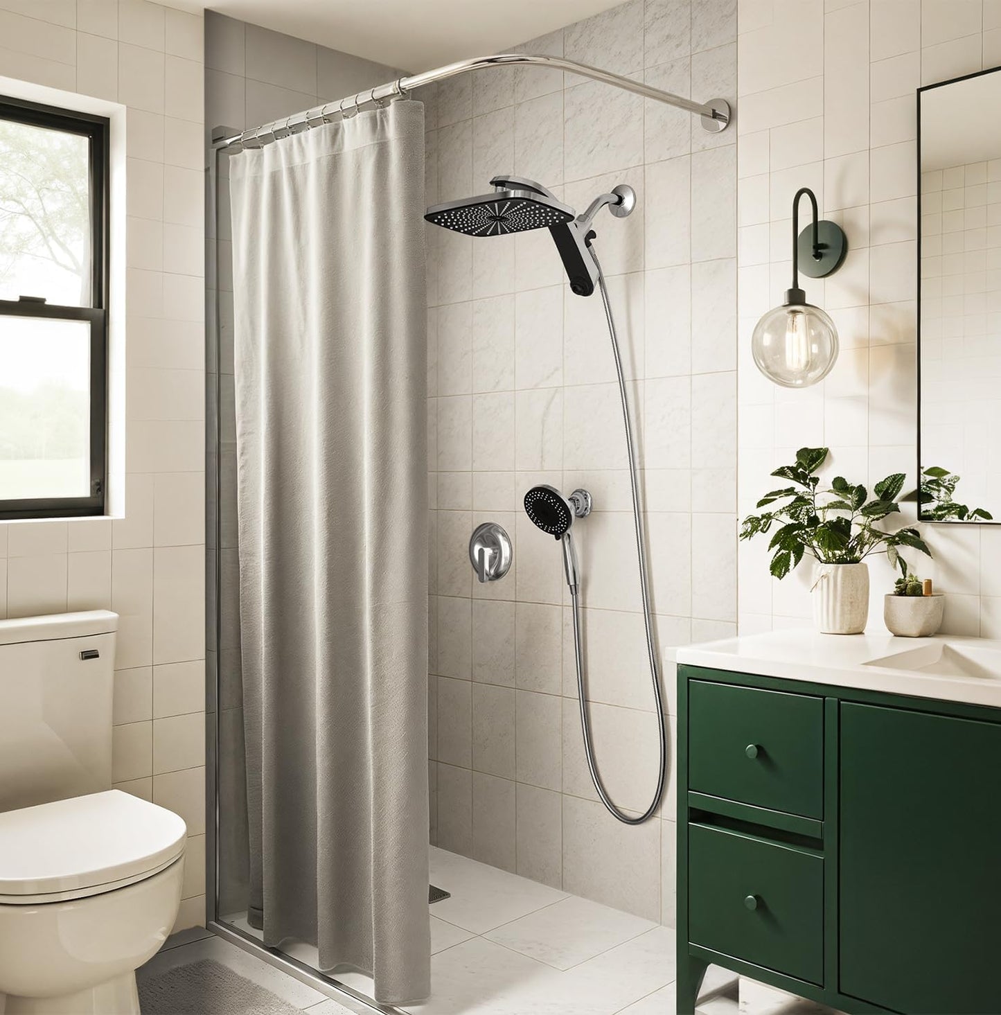 Rain Shower Head with Handheld Showerhead, Black 1.75GPM 460311