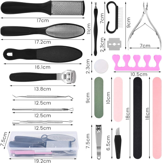 Professional Foot Care Kit, 30-Piece Pedicure Set with Foot File, Callus Shaver, Hard Skin Remover (Pink)