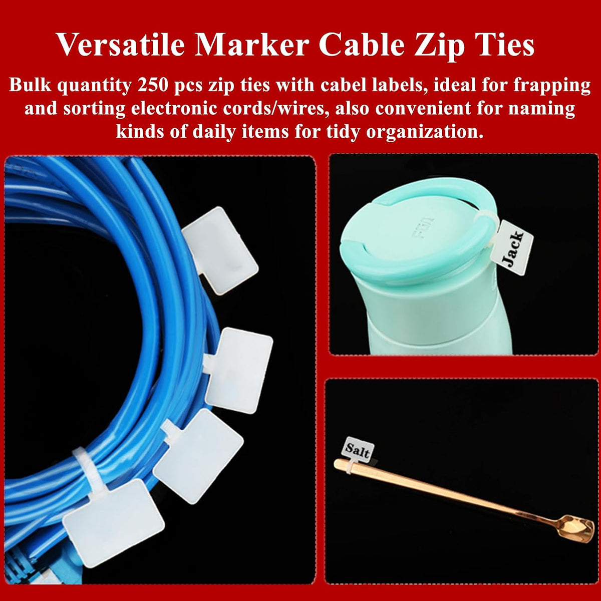 TUZAZO 6 Inch Nylon Marker Cable Zip Ties, 250pcs