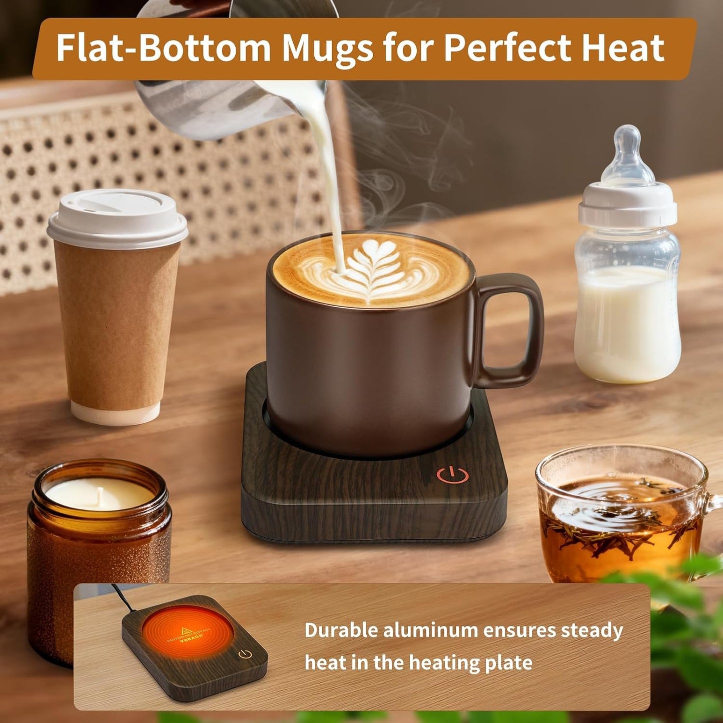 VOBAGA Coffee Mug Warmer for Desk with Auto Shut Off & 3-Temp Settings, Coffee Cup Warmer with Smart Safety Alert Home Office Accessory, Perfect for Coffee, Tea, Milk (Mug for Display)