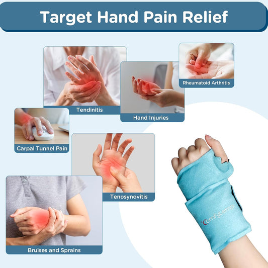Comfytemp Wrist Ice Pack Wrap Carpal Tunnel Relief Wrist Brace, 2 Packs, FSA Eligible HSA, Gel Ice Packs for Injuries Reusable Wrap for Hand Pain, Hot Cold Compress Hand Brace, Men Women Recovery Item