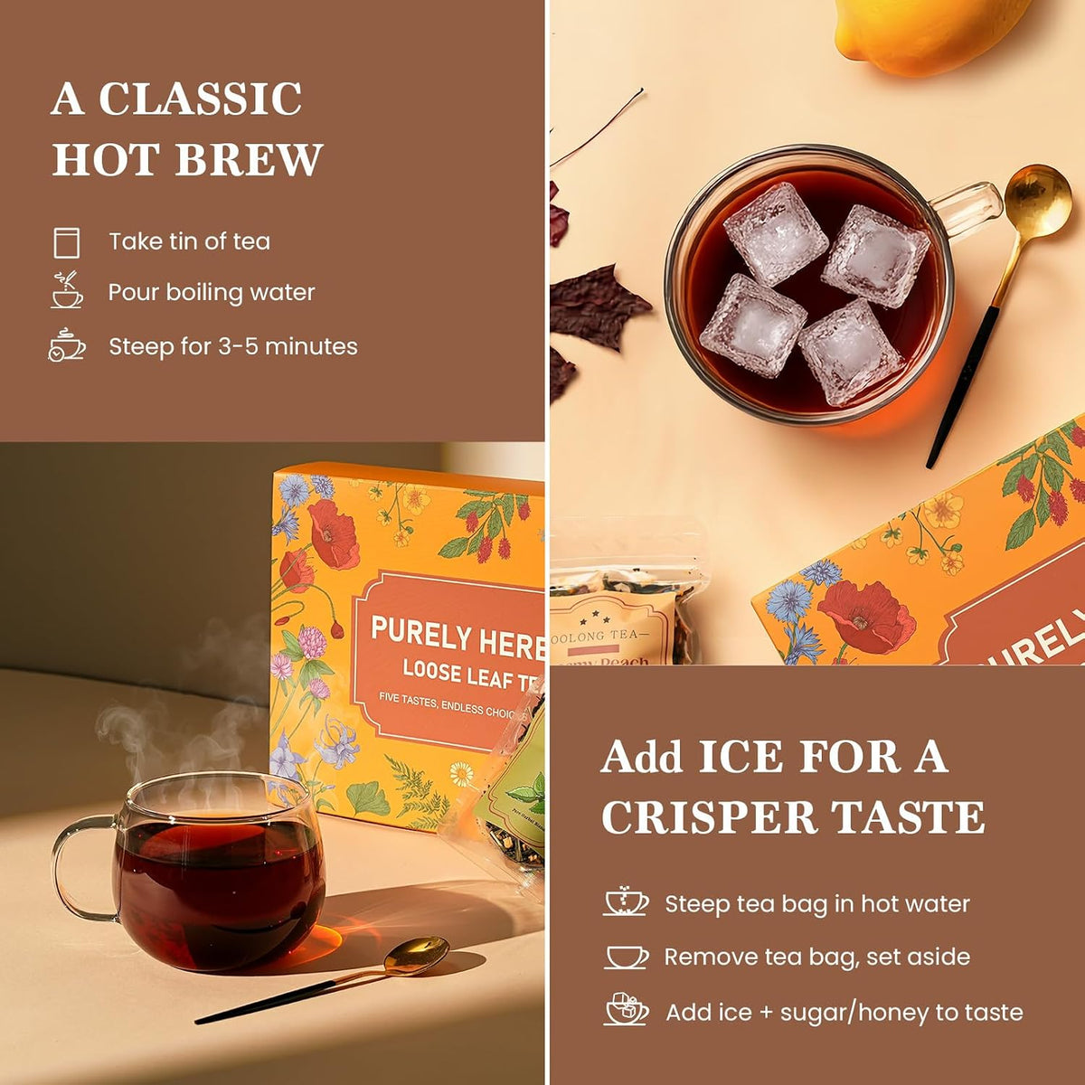 Loose Leaf Tea Sampler, 5 Natural Assorted Tea Gift Set For Tea Lovers