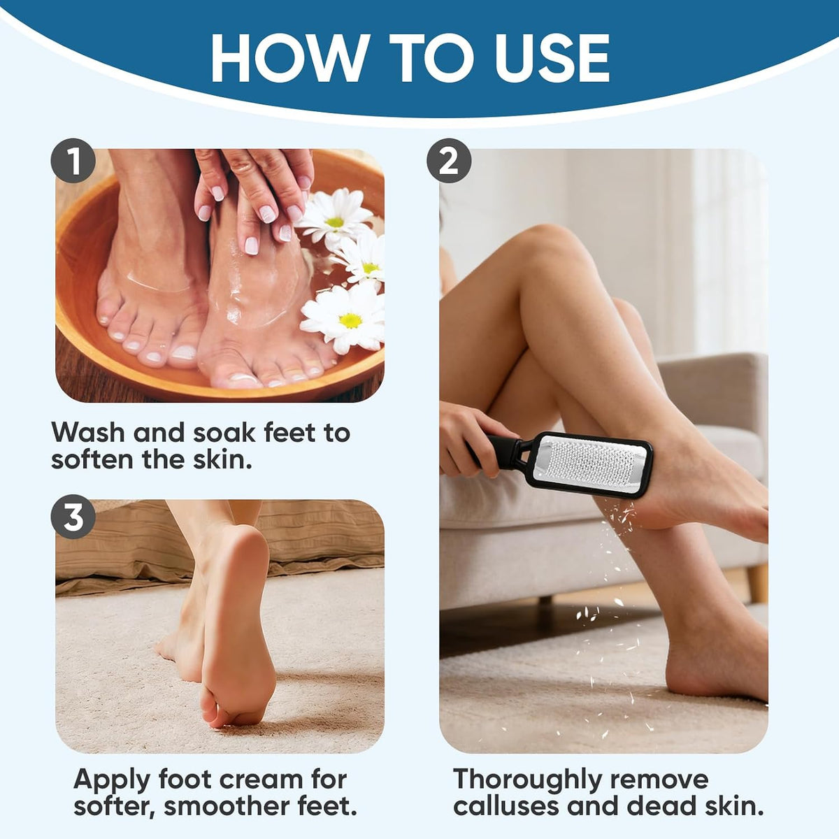 TEAWOO Double Sided Foot File and Callus Remover, Stainless Steel Waterproof Foot Scraper and Foot Rasp for Dead Skin & Hard Heels, 2-in-1 Pedicure Tools for At Home Foot Care