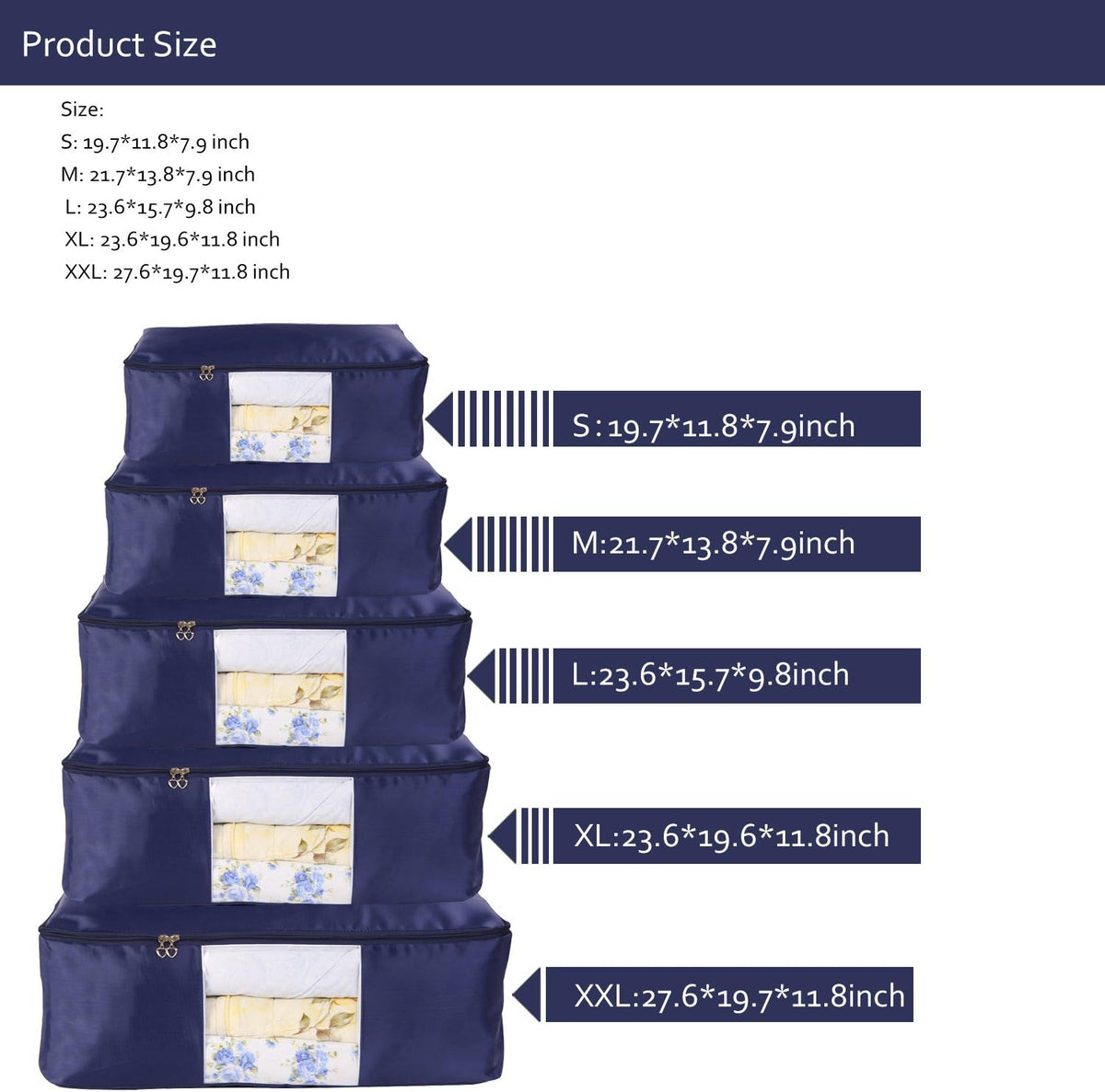 Blanket Storage Bags Pillow Bedspread Bedding Clothes Organizer Storage Containers With Zippers Breathable and Moistureproof. (Navy blue 2pcs, L)