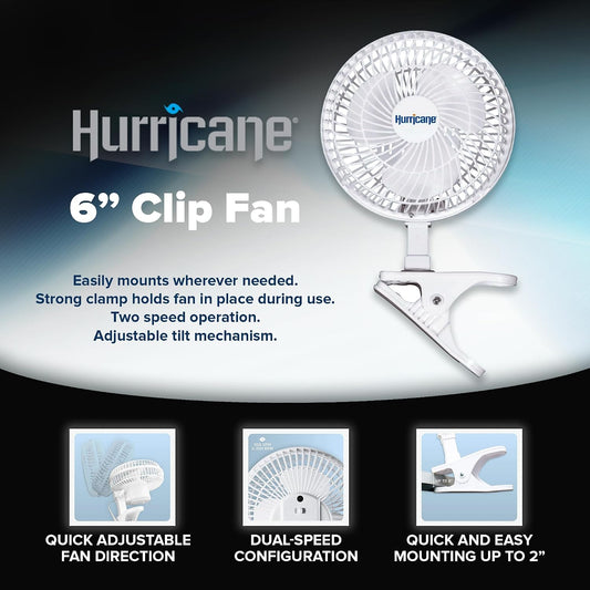 Hurricane Classic Clip Fan with Tilt, 2 Speeds, White, 6in, 2 Pack