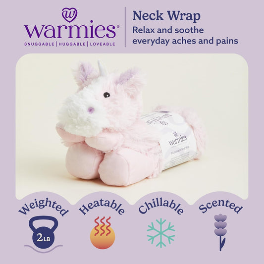 warmies Microwavable Neck & Shoulder Wrap - Dual-Temperature Heat Pack for Aches & Pain - Lavender-Scent Neck Warmer - Weighted Cervical & Shoulder Heating Pad - 2 lb, One Size, White/Pink