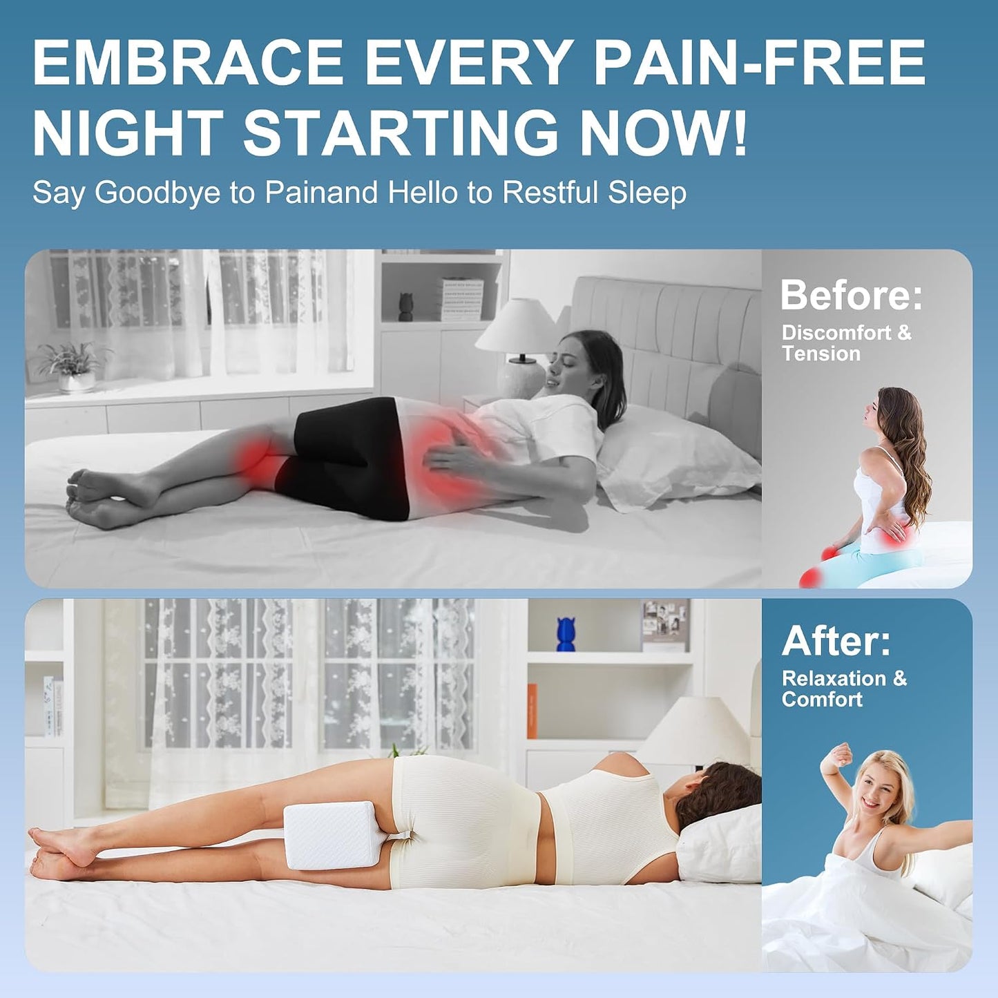 UJPFEO Knee Pillow for Side Sleepers, Leg Pillow for Sciatica, Back, HIPS, Knees, Joints Pain Relief,Pillows for Between Legs While Sleeping Spine Alignment Support & Relieves Pressure