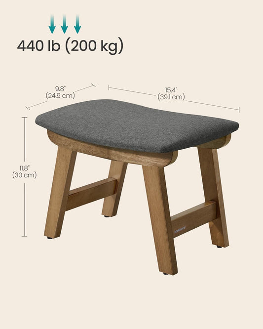SONGMICS Foot Stool Ottoman, Padded Foot Rest Under Desk with Solid Wood Frame, Removable Cover, for Living Room, 9.8 x 15.4 x 11.8 Inches, Summer Sand and Brown ULSF052LF01