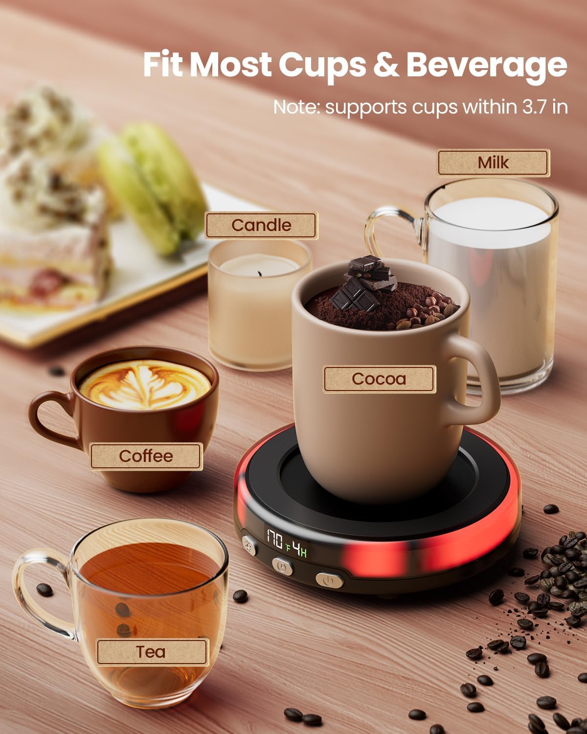 Gaiatop Coffee Mug Warmer for Desk, Beverage Heating Plate -Wood