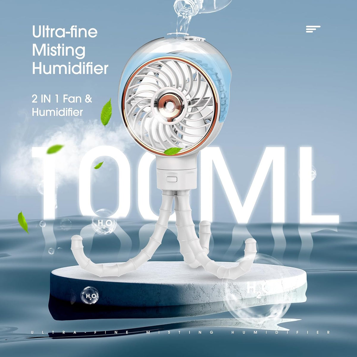 Ausic Stroller Fan with Mist, 100ml Misting Portable Fans for Stroller, Baby Fan with Detachable Tripod, Baby Essentials, Clip on Fans for Crib, Treadmill, Car Seat