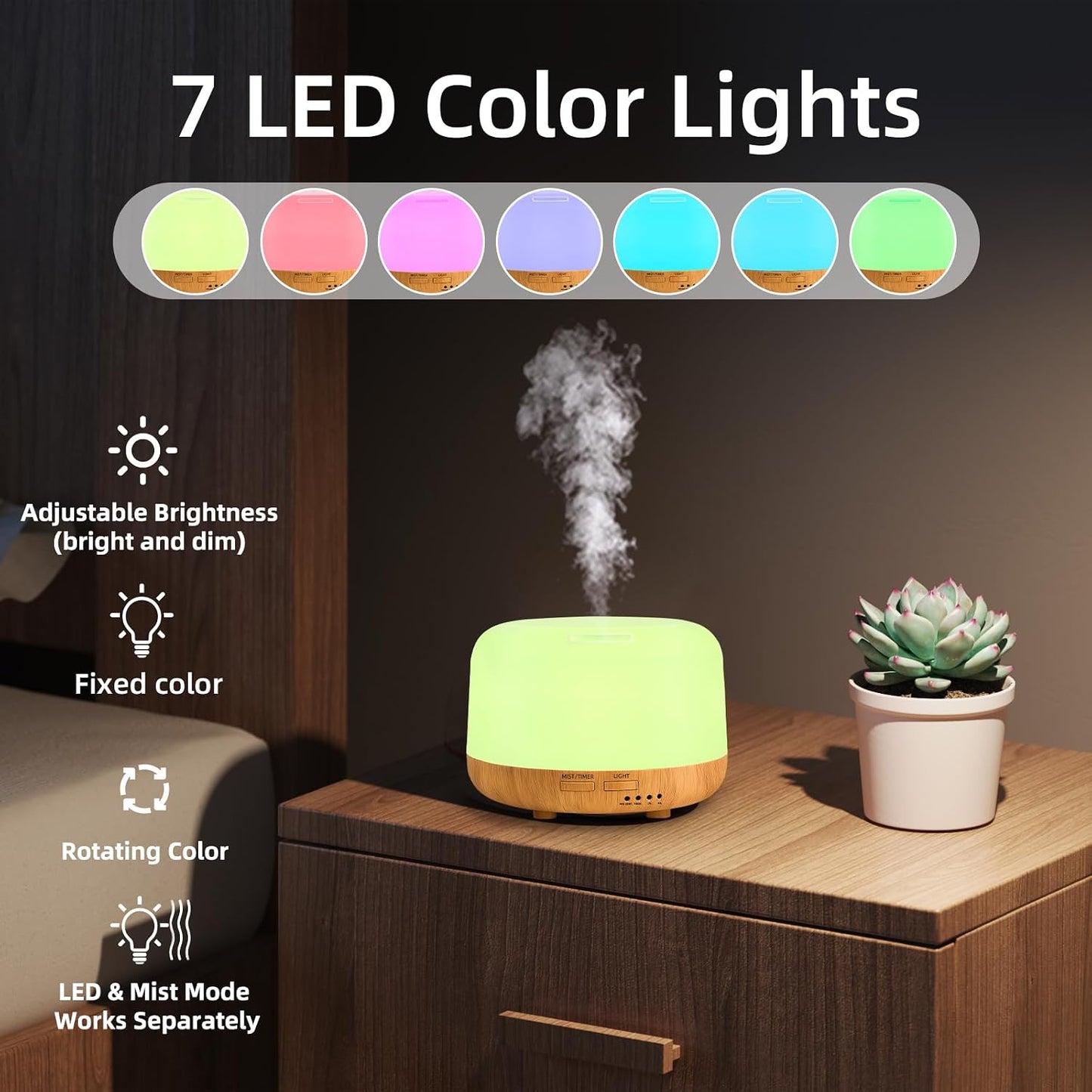 SPLITSKY Aromatherapy Essential Oil Home Diffuser with Remote Control, 300ML Large Room Cool Mist Air Humidifier, 8 Hours Quiet Operation, Timer, 7 Colors LED Night Night,Suitable Home,Yoga.