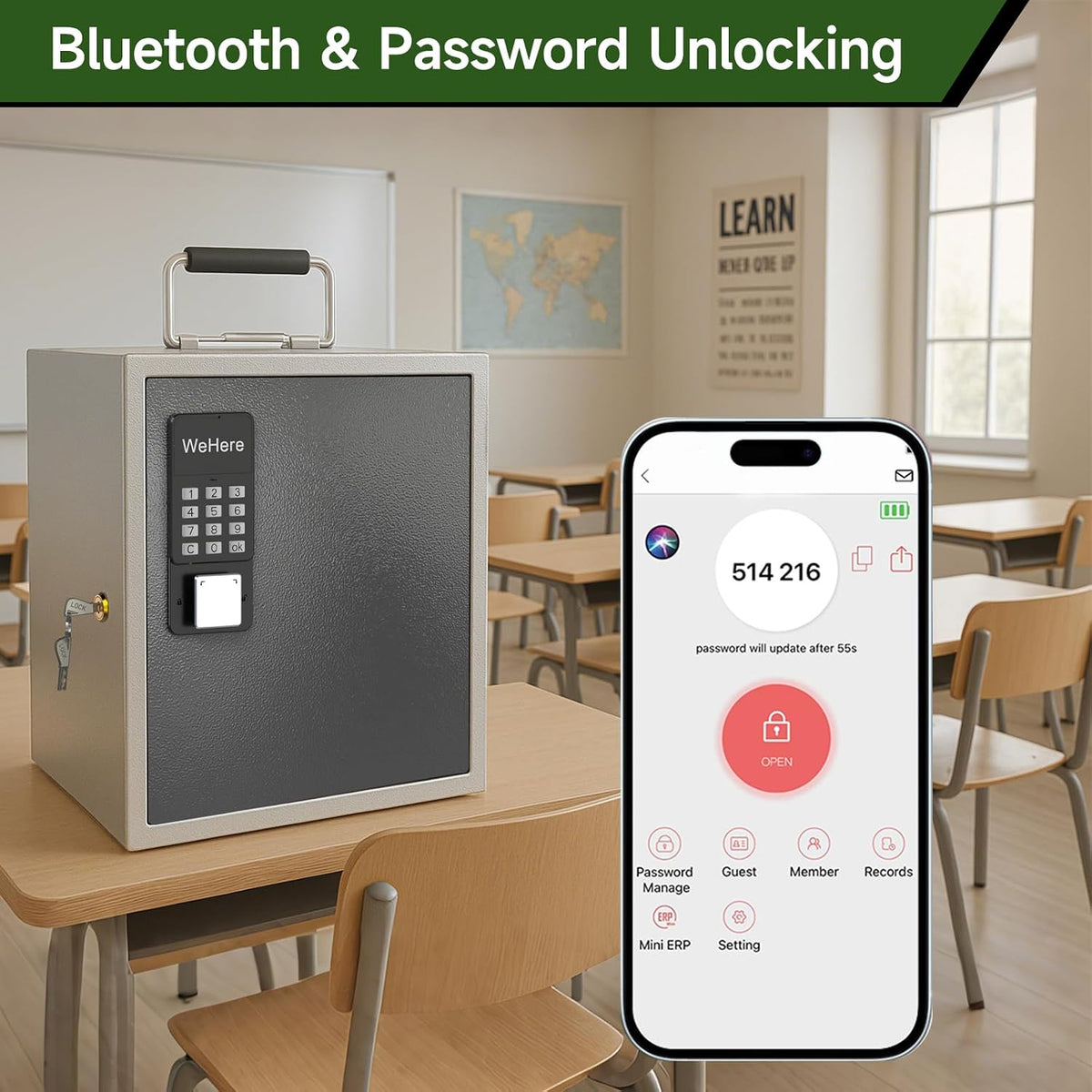 WeHere 2 Slots Cell Phone Locker with Smart Lock, Metal Storage Cabinet