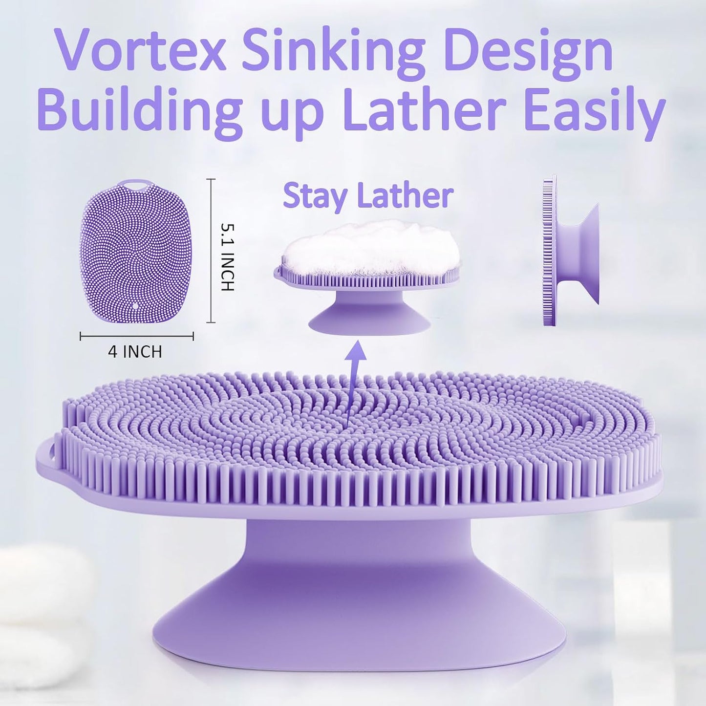 Soft Silicone Body Scrubber, Gentle Like a Hand Exfoliating Your Skin and Build Up Lather Easily, Back Large Suction Cup Easy to Store, Long-Lasting & Deep Clean (Pink)