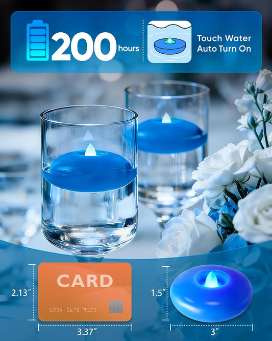 Homemory 24 Pack 3” Flameless Led Floating Candles, 200 Hour White Battery Operate Waterproof Tealights for Cylinder Vases, Centerpieces at Wedding Decor, Party, Pool
