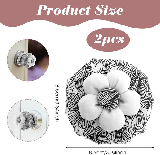 2 PCS Cotton Door Knob Covers, Floral Door Knob Protector Soft Reusable Washable Decorative Doors Knobs Cushion Round Doors Handle Protection Wall Protectors(Black)