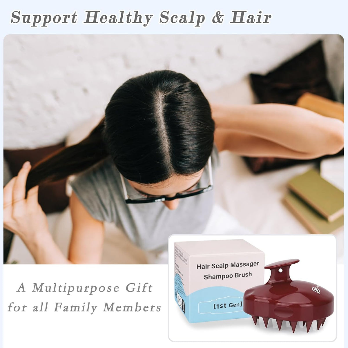 FREATECH Scalp Scrubber Scalp Massager Hair Growth, Shower Shampoo Brush with Silicone Bristles for Dandruff Removal and Hair Care, Wet & Dry Hair Massager Scalp Exfoliator for Men Women Kids,Black