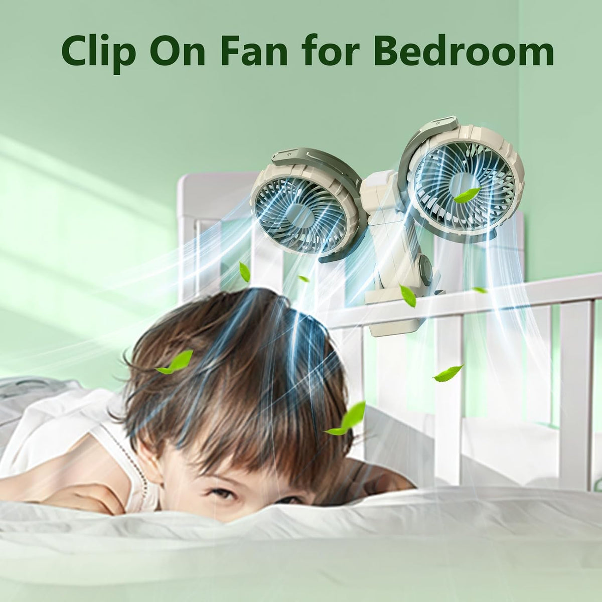 Dual Head Clip on Fan Battery Powered with Light,Portable USB Rechargeable Powerful Desk Table Fans,360°Rotation Cooling Clamp Fans for Car,Golf Cart,Treadmill,Kitchen,Outdoor Travel Camping(Black)