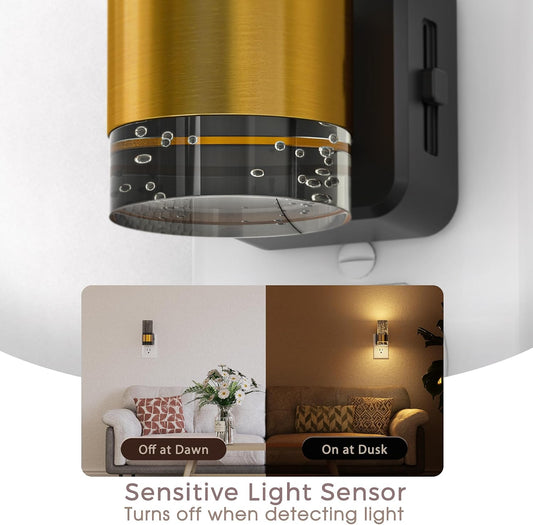 Briignite Night Lights Plug into Wall, Modern LED Night Light Plug in, Dusk to Dawn Sensor,Amber Night Light 0-100LM Adjustable Brightness, Dimmable NightLight for Hallway, Bedroom, Stairway, 2 Pack
