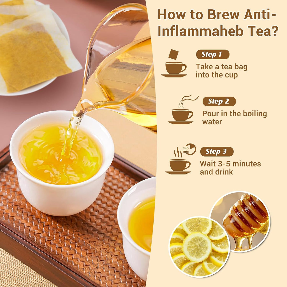 Anti-Inflammaheb Tea, 100% Natural Inflammation Tea from Premium Turmeric, Ginger, Cinnamon, Cardamom, Cumin, Coriander Seeds Herbal Ingredients, Supports Antioxidant, Boost Immunity (1 Pack/60 Bags)