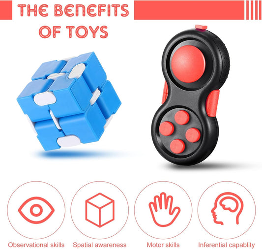 Junkin 48 Pcs Bulk Fidget Pad Controller and Cube Toys Party Favors Mini Blocks Game Controller for Anxiety Stress Relief Birthday Return Gifts Stocking Stuffers for Boy and Girl