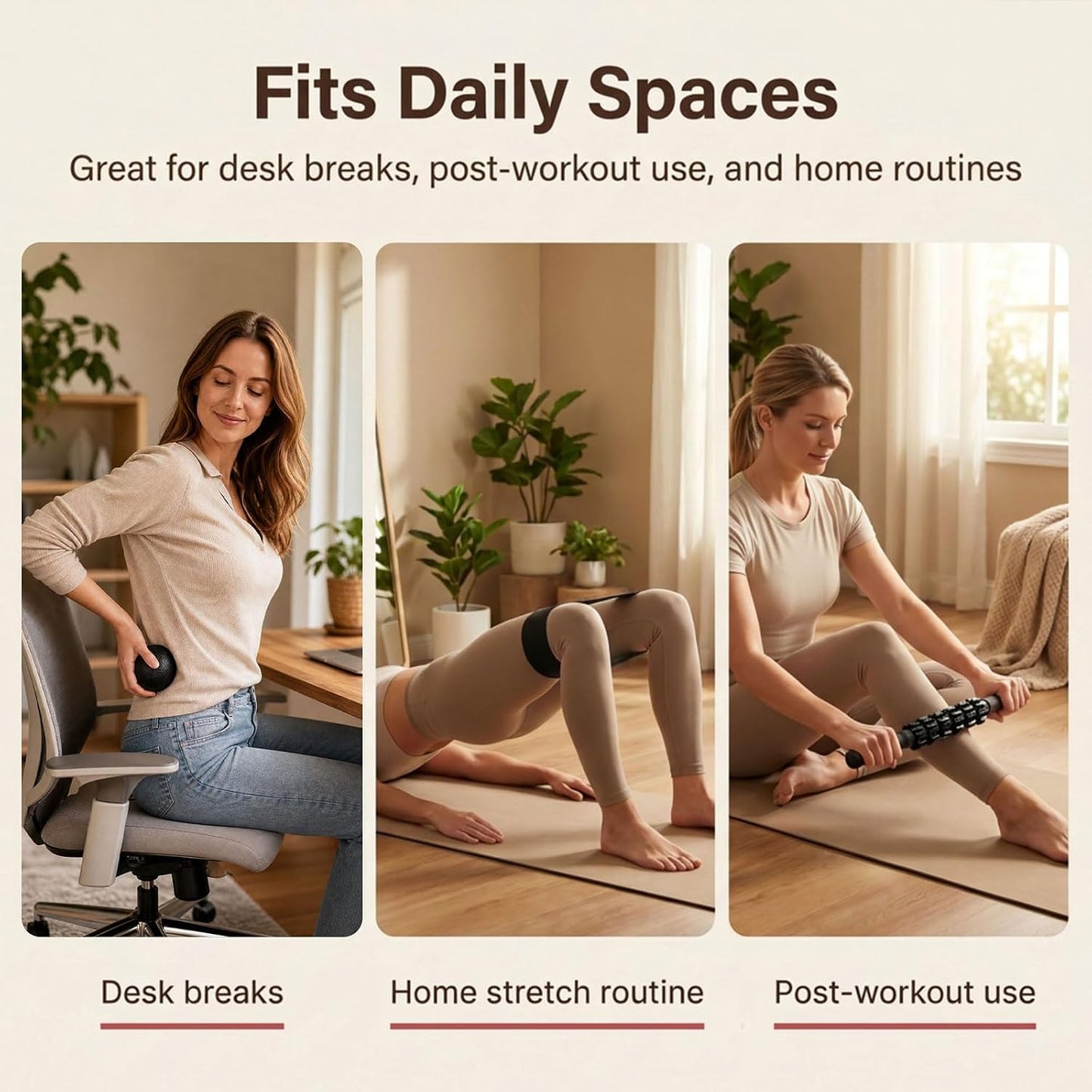GymCope 5-in-1 Foam Roller Set with Back Roller, Massage Roller Stick, Spiky Ball, Fascia Ball and Stretch Band, 6 Inch Yoga Back Stretcher for Deep Stretch, Posture Support and Home Workout Recovery