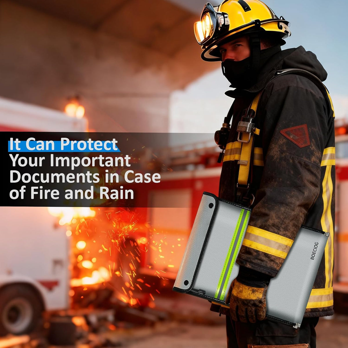 Upgraded Fireproof Document Bag, 15 in x 11 in Large Capacity with Waterproof Zipper, Flame-Resistant Edging, Fire Proof Money Bag for Cash, Safe Storage for Documents Valuables, Passports