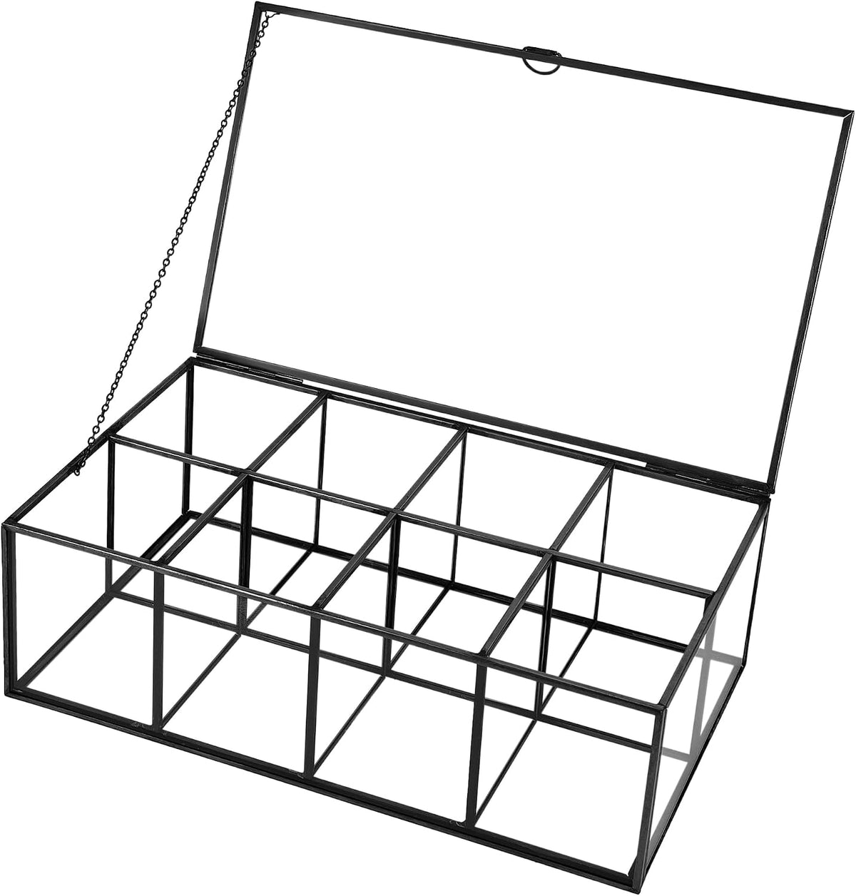 REDHUGO Glass Tea Bag Organizer, 8-Compartment Tea Storage Box, Gold
