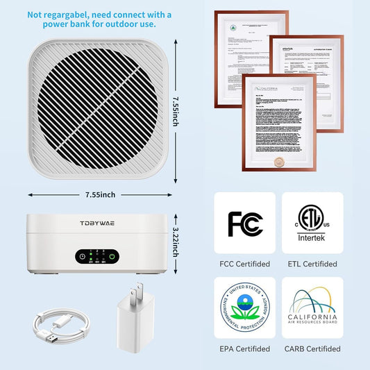 Air Purifier for Home – True HEPA Filter for Pets, Smoke & Allergies | 600 Sq Ft Coverage | Ultra-Quiet & Portable for Bedroom/Travel