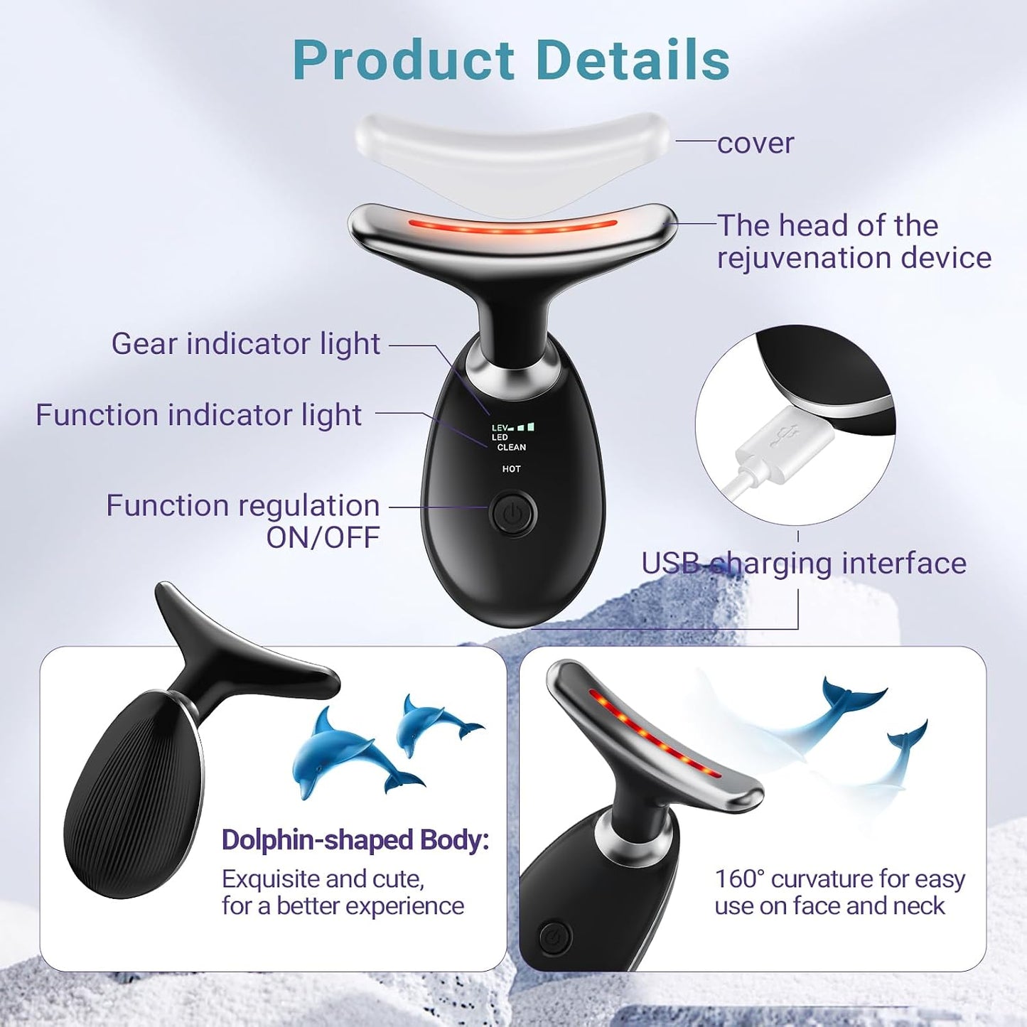Neck Face Massager, Face Sculpting Tool, 3 Modes and Vibration for Facial Massager for Double - Chin Wrinkle,Daily Home Use, White