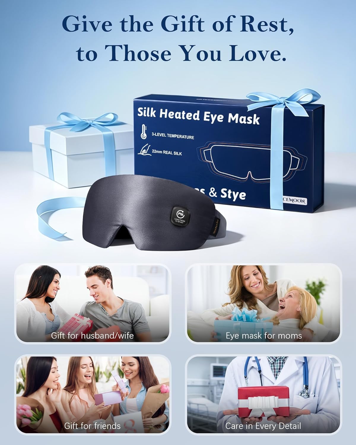 Heated Eye Mask for Dry Eyes, Silk Cordless Moist Warm Eye Compress, FSA Eligible HSA, Rechargeable & Washable, Soothing Relief for Migraine & Tired Eyes, Ideal for Home, Bedtime & Travel, Gray