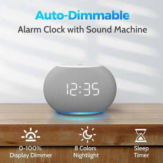 REACHER Auto-Dimmable Sound Machine Alarm Clock with 20 Sounds&Night Light