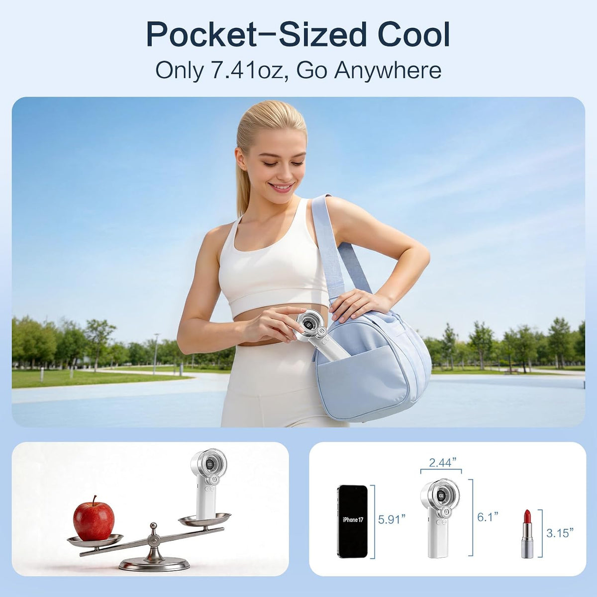 2-in-1 Handheld Misting Fan, Portable Water Spray Fan Rechargeable with 5 Speeds & LED Display, Personal Mini Cooling Fan with Detachable Tank, Summer Gifts for Women, Men - Blue