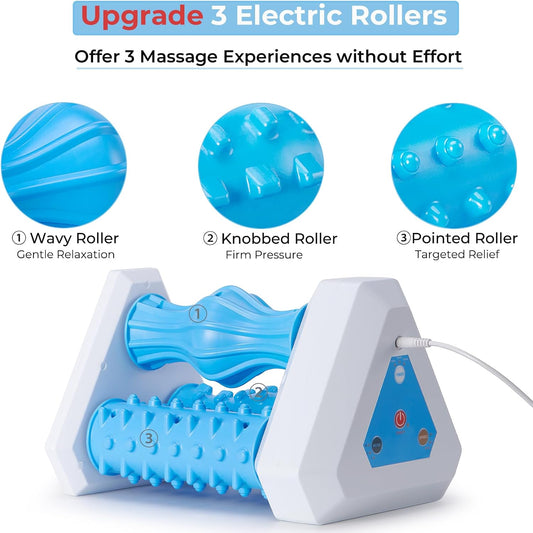 Electric Foot Roller Massager for Plantar Fasciitis Relief – Auto Rolling Foot Massager with 3-in-1 Targeted Rollers for Arch & Heel Support, Foot Strain Recovery
