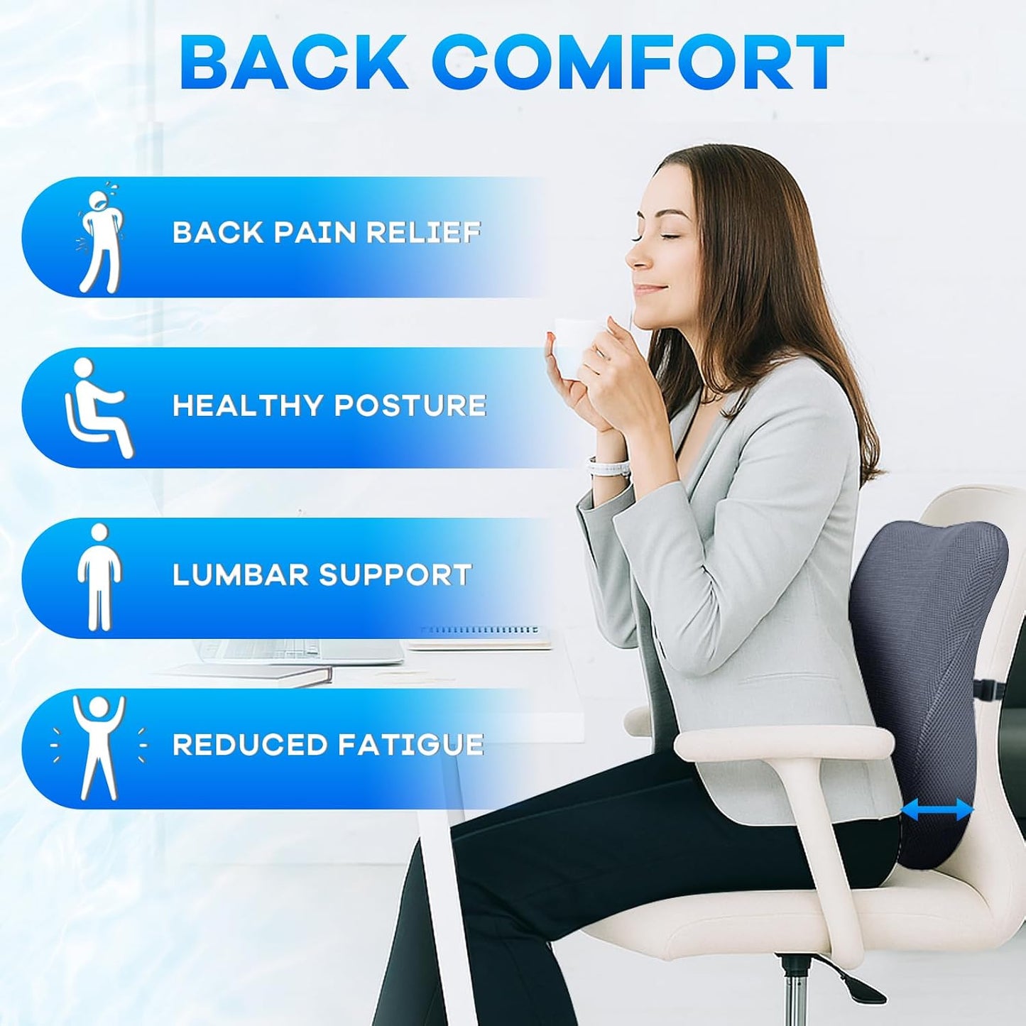 Gel Seat Cushion & Lumbar Support Pillow Set, Cooling Memory Foam for Tailbone & Sciatica Pain Relief, Ergonomic Office Chair Cushion with Breathable Mesh Cover for Car, Home, Wheelchair (Black)