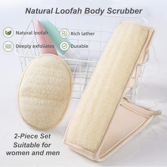 Natural Loofah Exfoliating Body Scrubber, 2-Piece Bath Set
