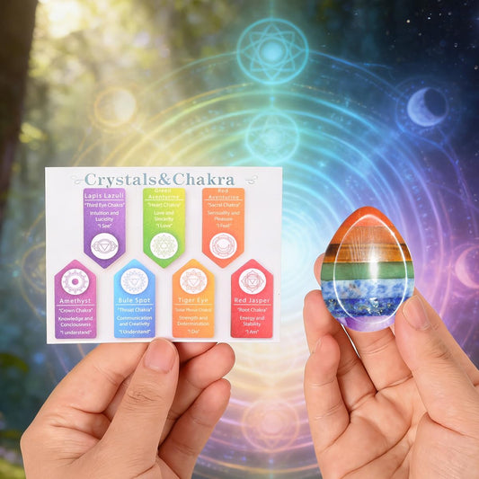 Gemstone Worry Stone, Chakras Worry Stone for Anxiety, Hand Carved Natural Pocket Palm Stones Water Drop Shape 7 Chakra Crystals and Healing Stones for Yoga Meditation 1.7"