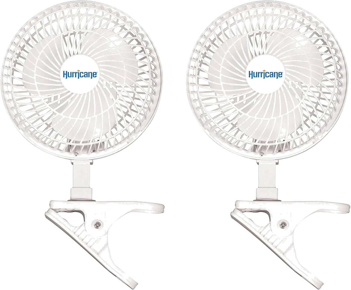 Hurricane Classic Clip Fan with Tilt, 2 Speeds, White, 6in, 2 Pack