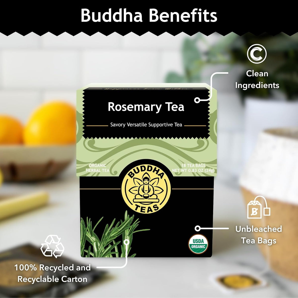 Buddha Teas Organic Rosemary Tea - Herbal Tea, Microplastic & Caffeine Free
