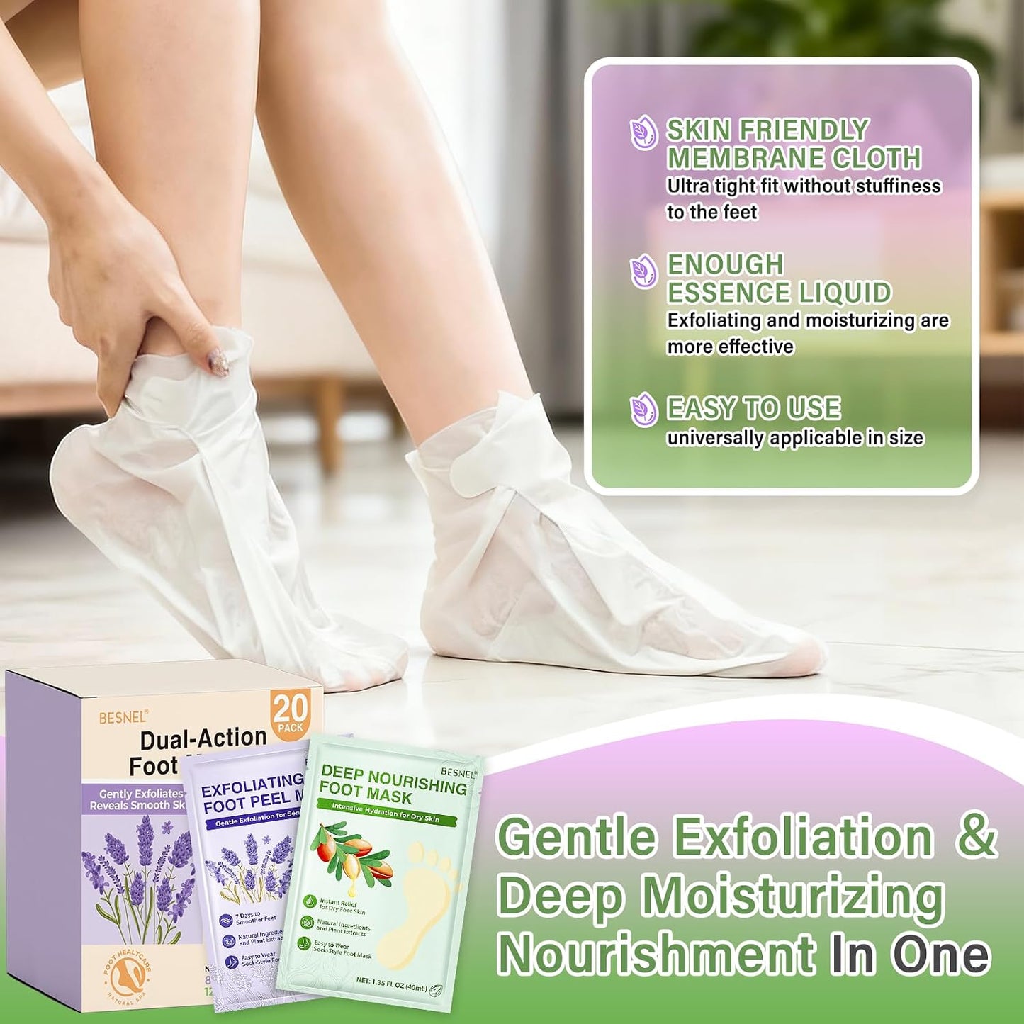 BESNEL 8Pack Moisturizing&Foot Peeling Foot Mask, Teacher Appreciation Gifts, Hydrating Foot Masks Dry Cracked Feet, Soothing Moisturizer Socks Repair Rough Heels&Baby Soft Feet(8Pack)