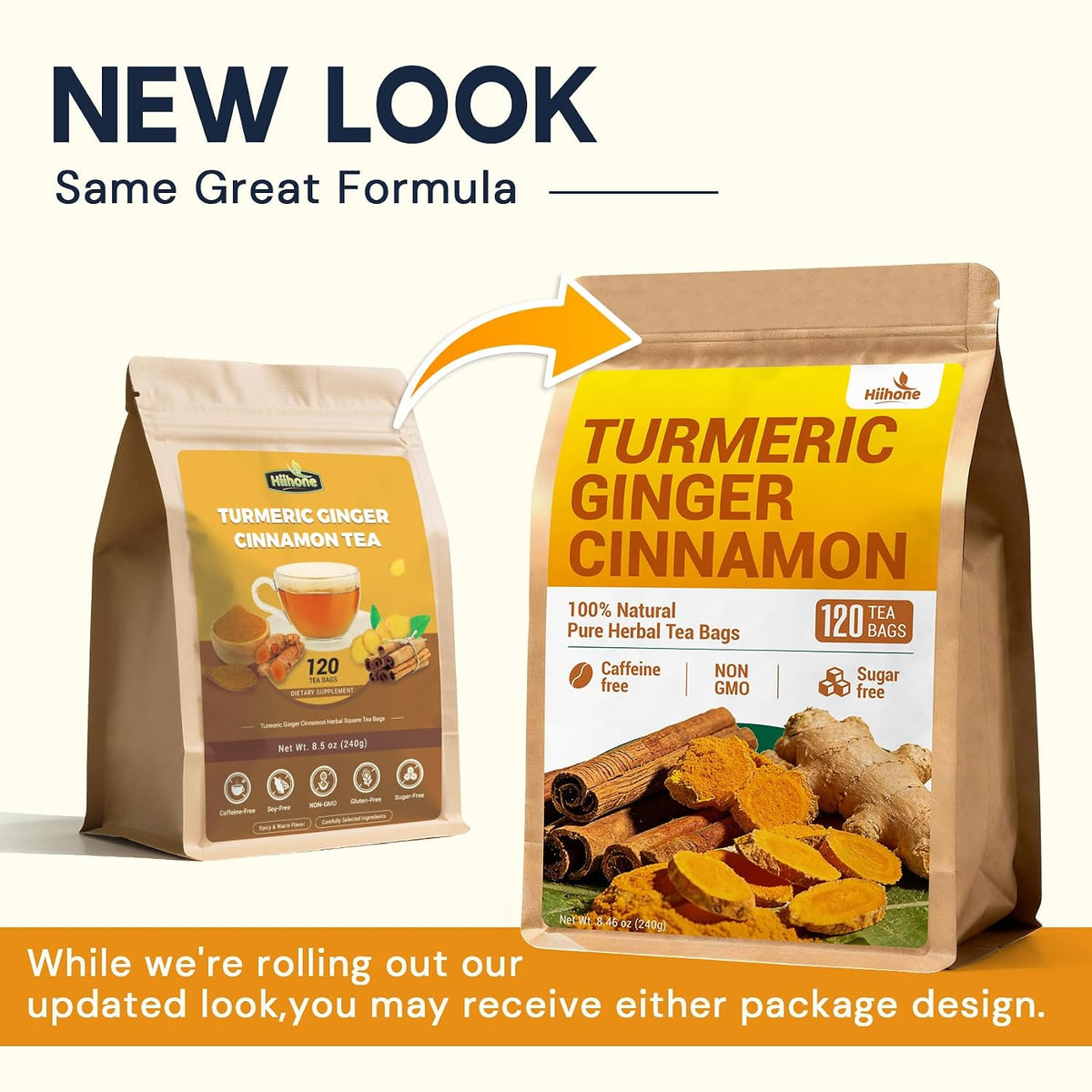 Turmeric Ginger Cinnamon Tea Bags, No Sugar, No Caffeine, 120 Count