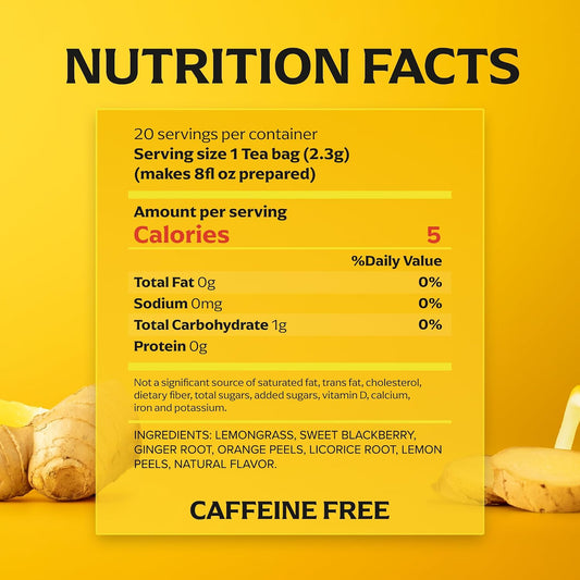 Lipton Lemon Ginger Tea Bags, caffeine free Tea, Refresh Fruit and Herbal Tea, Individually Wrapped, 20 Tea Bags