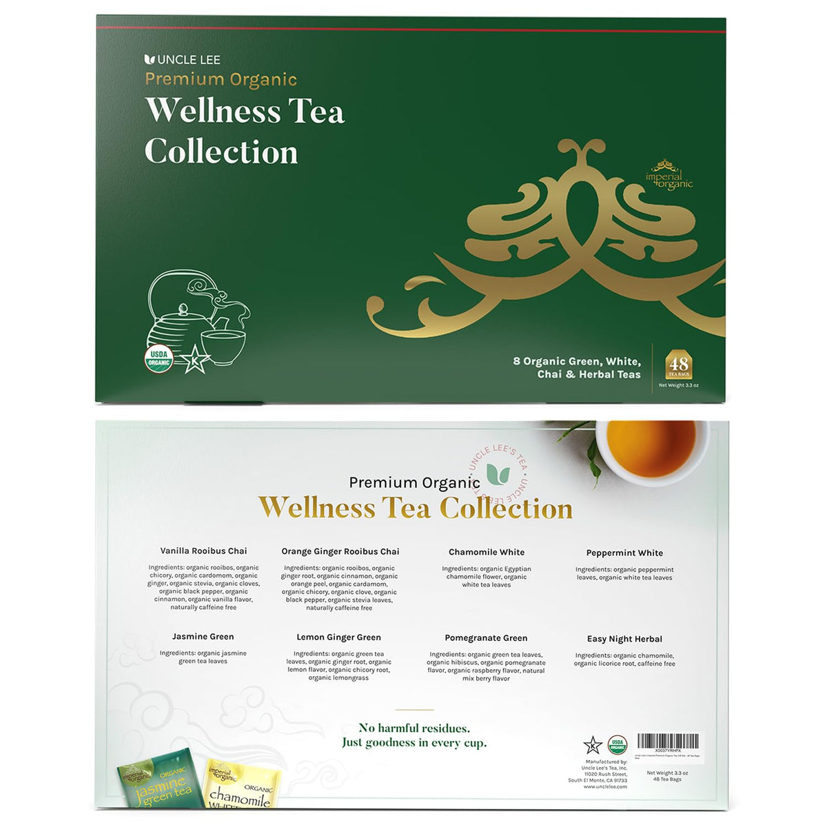 Uncle Lee's Organic Tea Variety Gift Set, 8 Blends, 48 Tea Bags