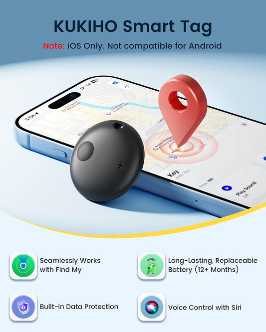 Air Tracker Tags-4 Pack, Smart Bluetooth Tracker Works with Apple Find My (iOS Only), Item Finder Key Finder with Replaceable Battery, Tracker Tag Locator for Keys, Luggage, RAID Adapter (Black)