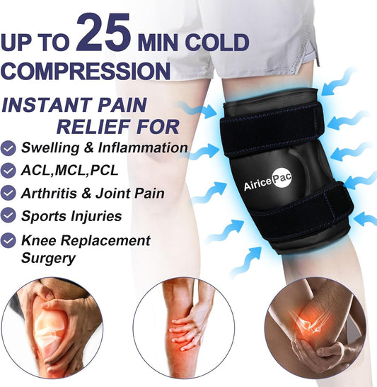 AiricePac Ice Pack for Knee Pain Relief, Reusable Gel Ice Wrap for Injuries, Swelling, Knee Replacement Surgery, Cold Compress Therapy for Arthritis, Meniscus Tear and ACL, Blue