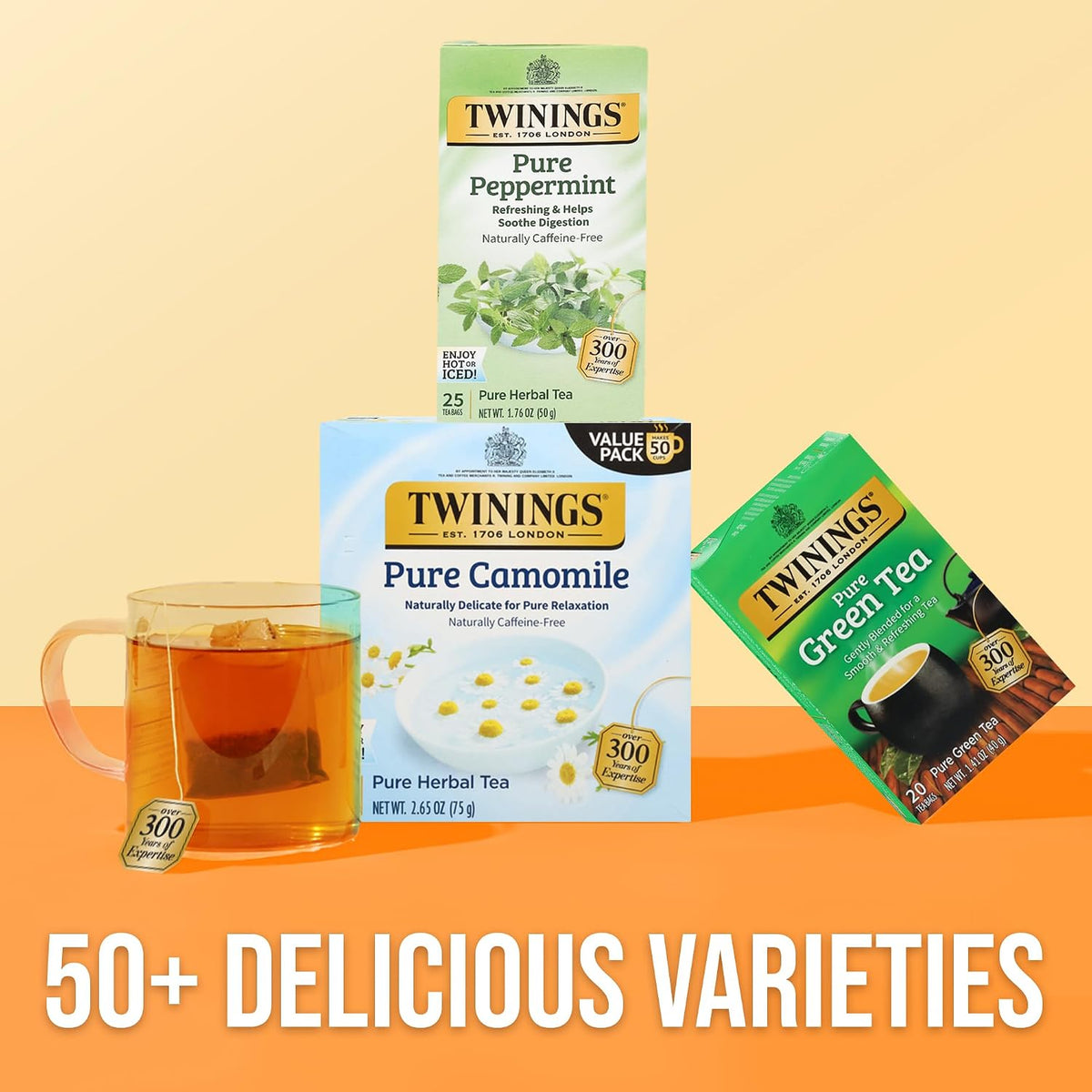 Twinings Pure Peppermint Caffeine-Free Herbal Tea Bags, 25 CT Box (6 Pack)
