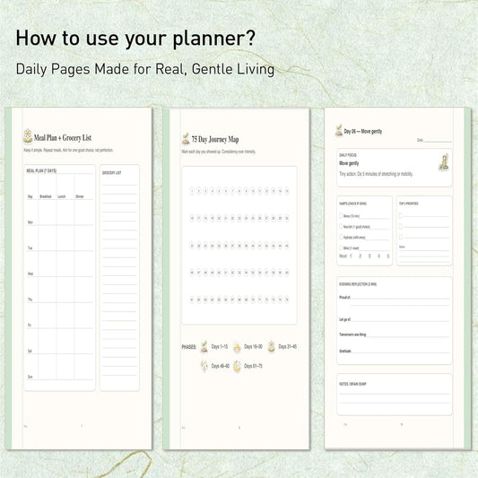75-Day Soft Challenge Planner (Undated) – Gentle Habit Tracker & Daily Wellness Journal, 5-Minute Routine, Tiny Actions System, Reflection Prompts, Milestone Check-Ins