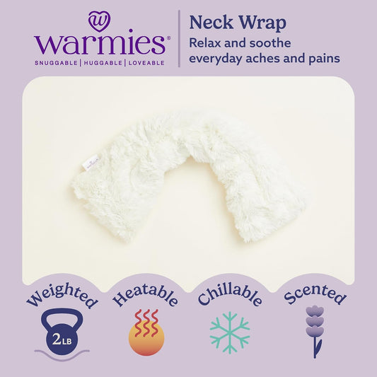 warmies Microwavable Neck & Shoulder Wrap - Weighted Neck Wrap - Microwavable Heat Pack for Shoulders - Chillable Heating Pad with Lavender for Aches & Pain - Marshmallow Gray, 19 x 5 x 3 in, 2 lb